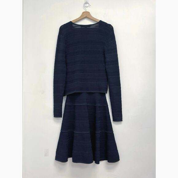 Ralph Lauren Black Label Textured Knit Fit and Flare Dress Cardigan Set Navy S/M - Picture 3 of 15
